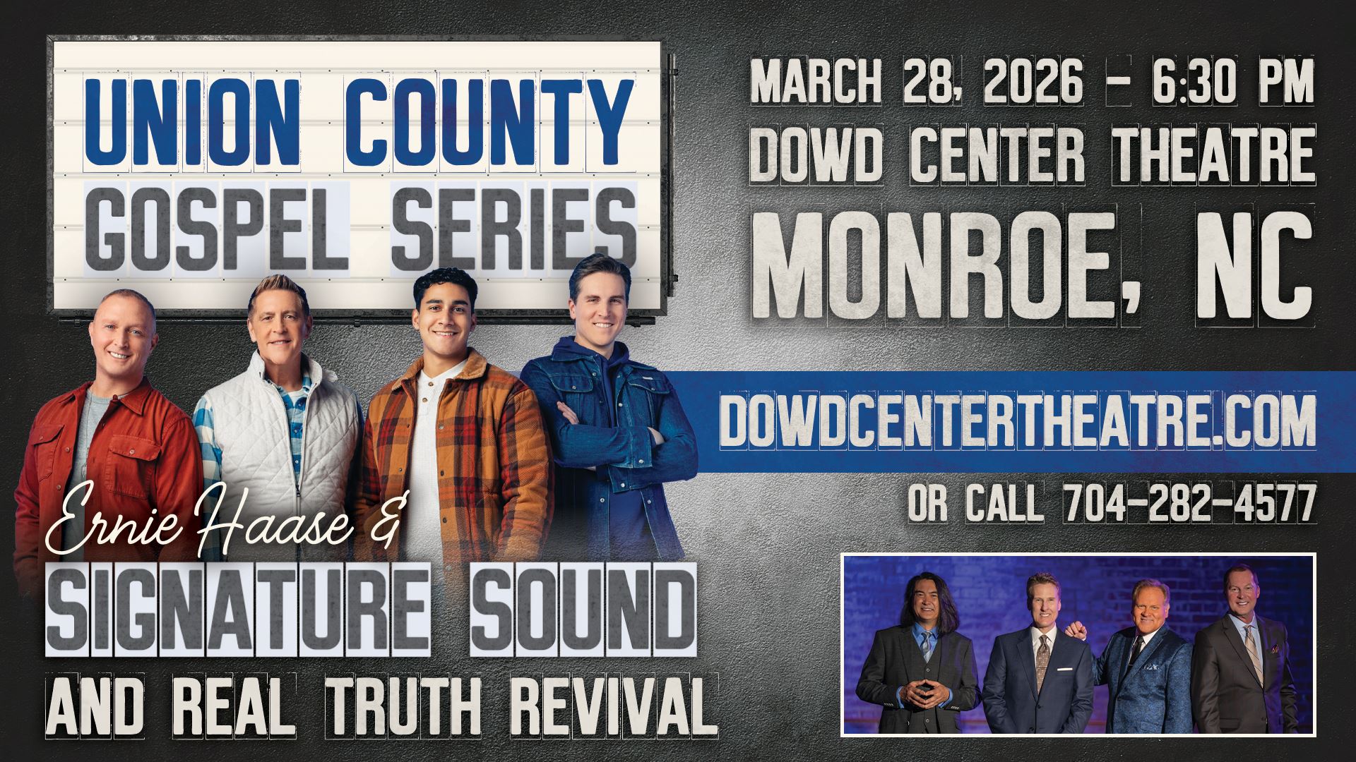 Union County Gospel Series returns March 28 with Ernie Haase, Signature Sound, and more.
