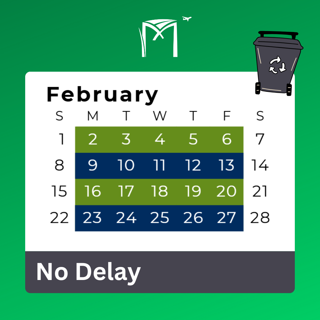 February 2026 collection calendar shows no collection delays this month.