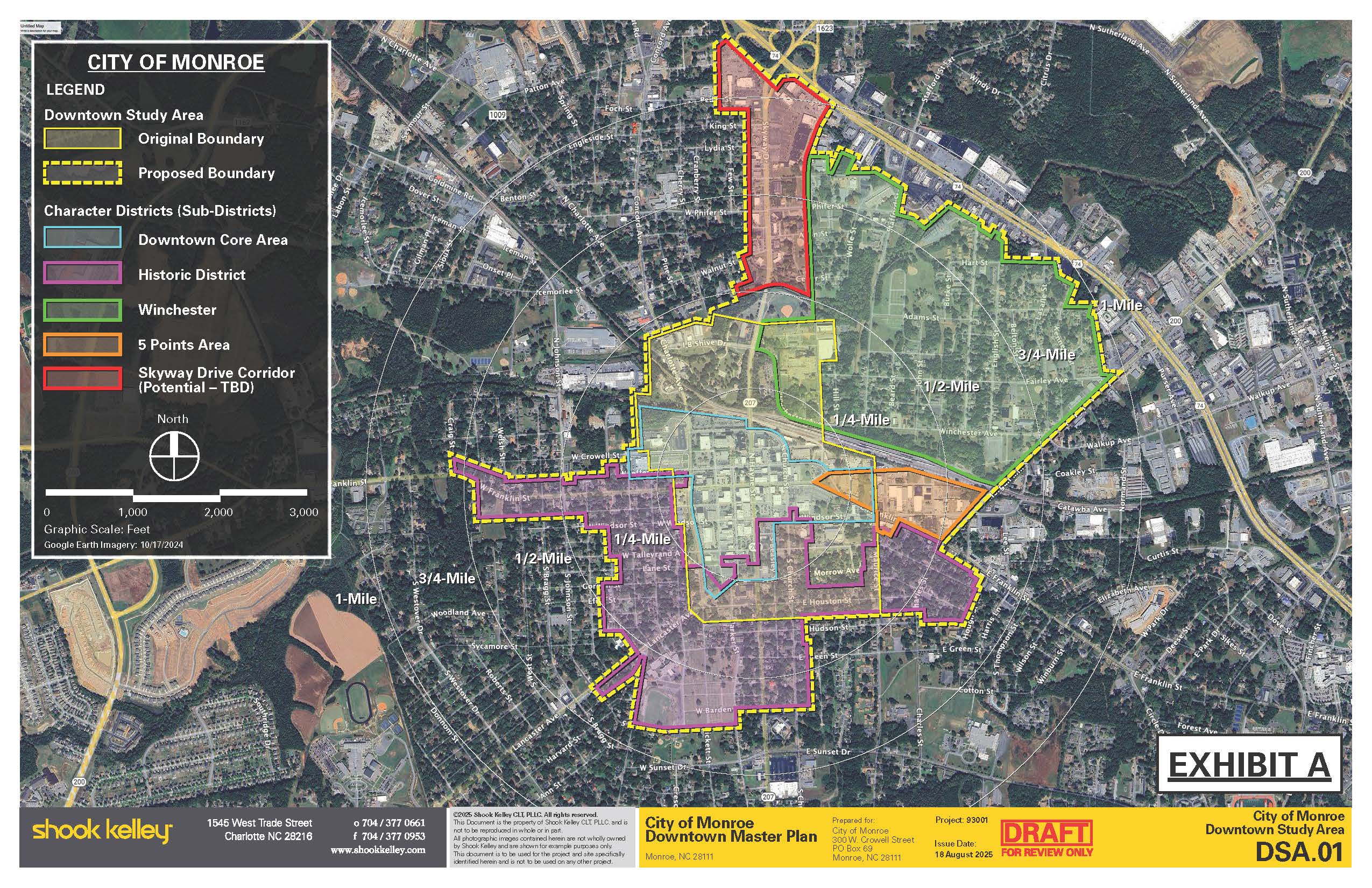 The Downtown Master Plan Project Study Area Map shows the districts of Monroe's downtown.