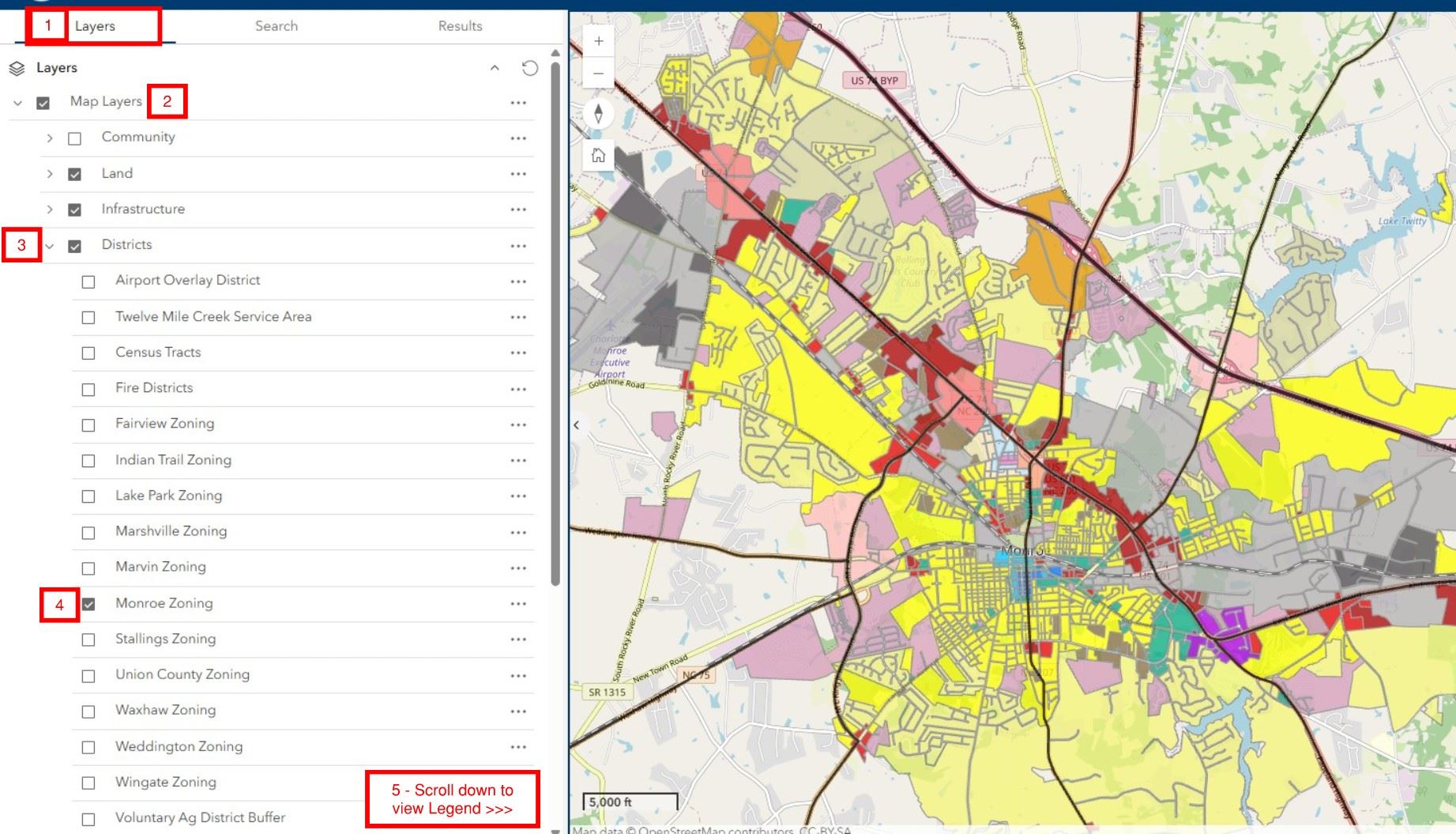 An image providing directions to view zoning map. Written steps are provided above the photo. 